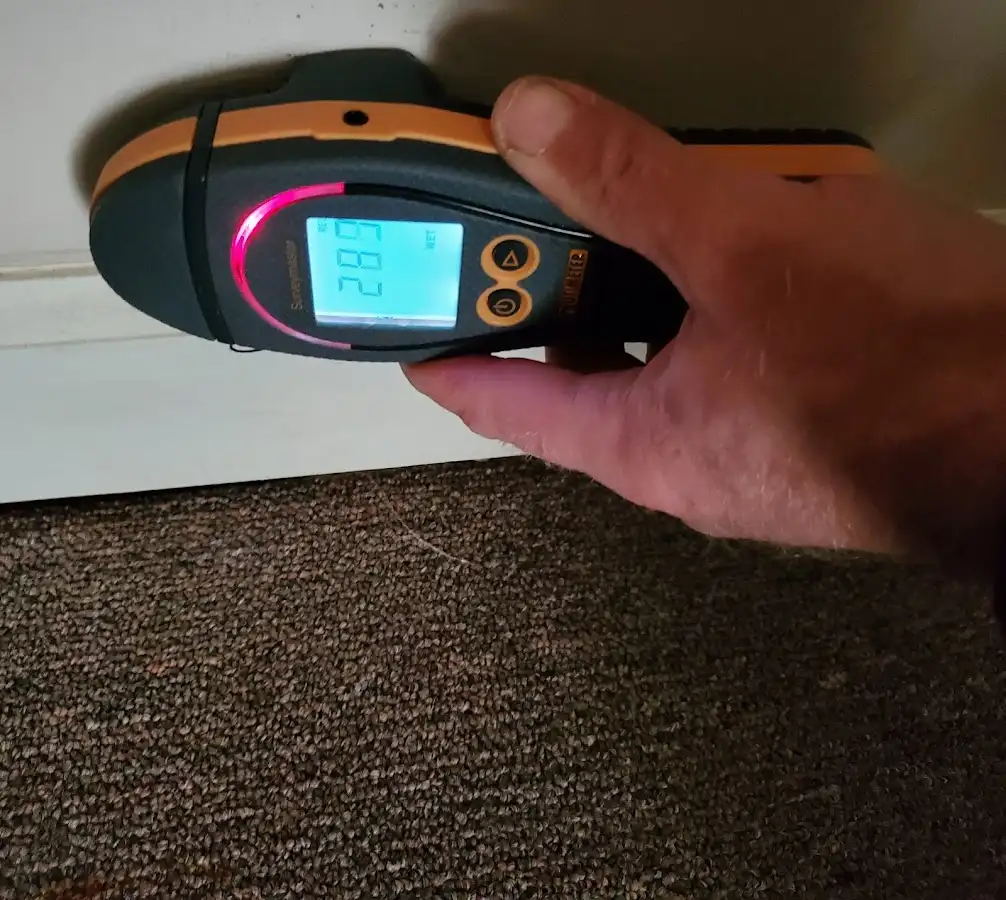 Moisture detection at baseboard during Burst Pipe Cleanup in Orleans
